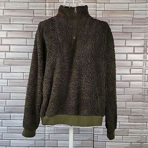 Fifth Sun Faux fur pullover sweater - Olive Green Womens Size S